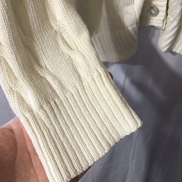 VTG CW Classics 100% Cotton Ecru Cream Fisherman Cable Knit Cardigan large - Picture 4 of 6